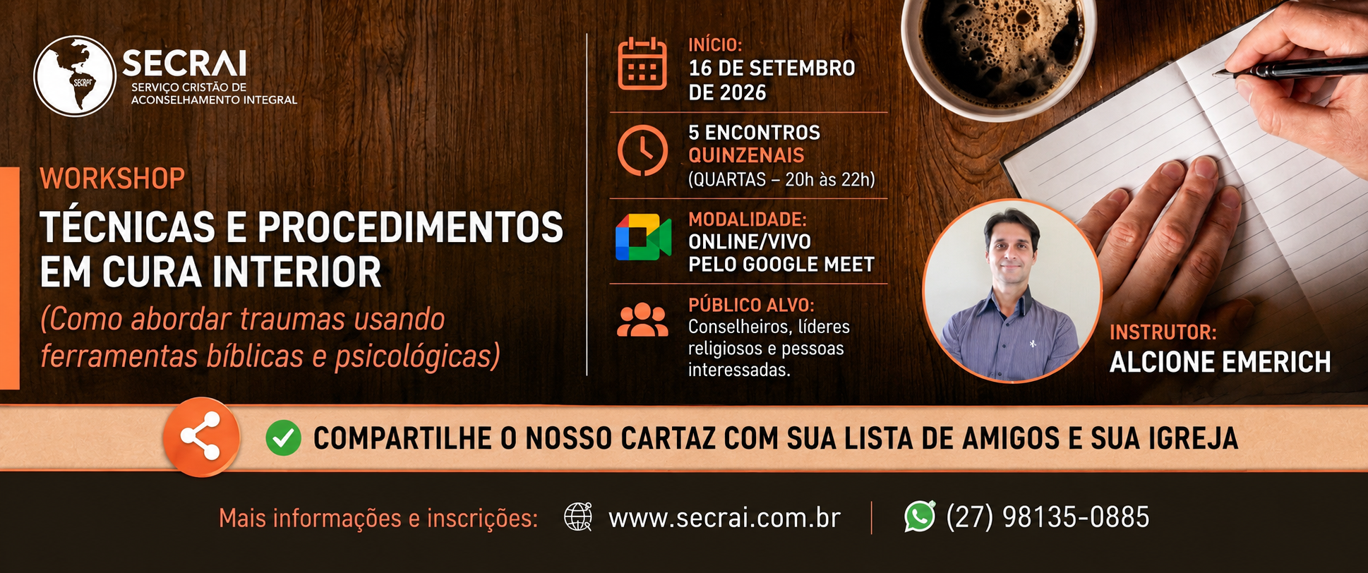 Workshop Técnicas e Procedimentos em Cura Interior com Alcione Emerich — início 16 de setembro de 2026